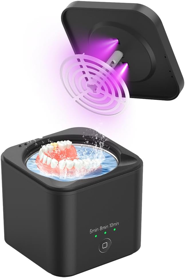 ELERA Ultrasonic Retainer Cleaner, Ultrasonic Tooth Cleaning Machine for Dentures, 45khz UV Ultrasonic Denture Cleaner with Magnetic Cleaning Basket for Invisalign Aligner Dental Appliances-6976892099566