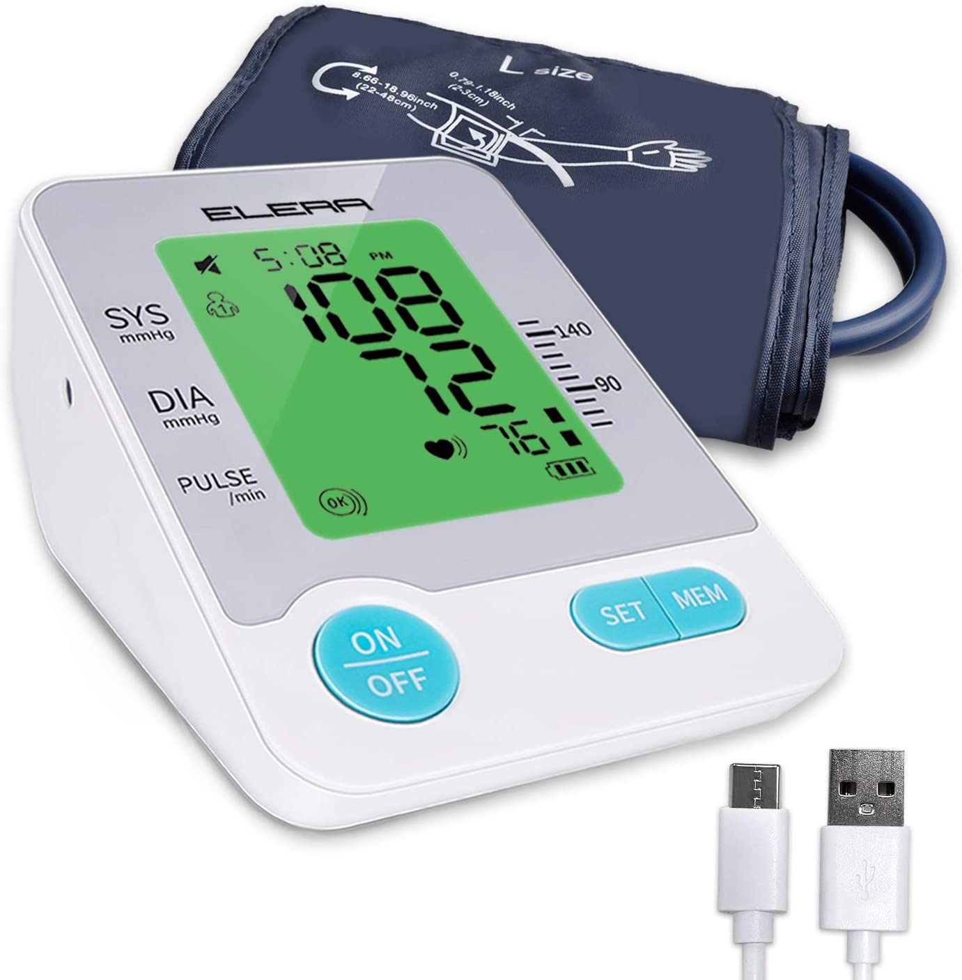 Large Cuff Blood Pressure Machine, Elera 8.66-18.89 Inches Home