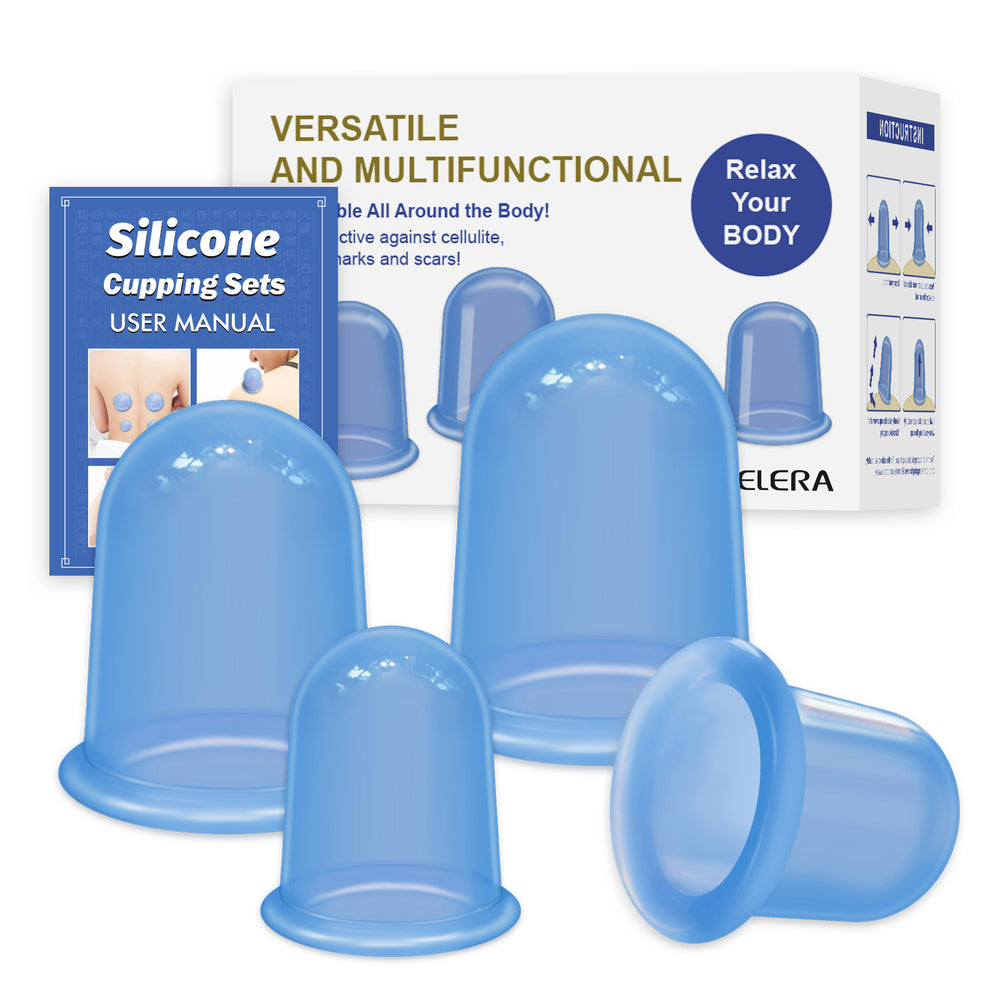 ELERA Silicone Cupping Therapy Sets, Professional Vacuum Massage Cupping, Cupping Set to Relieve Muscle Soreness and Fatigue (4 Cups)