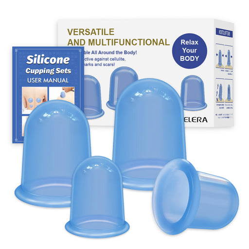 ELERA Silicone Cupping Therapy Sets, Professional Vacuum Massage Cupping, Cupping Set to Relieve Muscle Soreness and Fatigue (4 Cups)