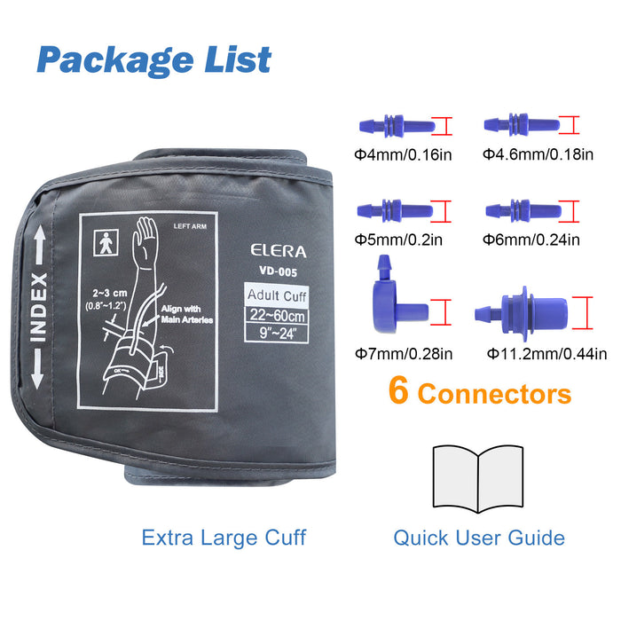 Extra Large Blood Pressure Cuff, ELERA Replacement Extra Large Cuff Applicable for 9”-24” Inches (22-60CM) Big Arm, Cuff Only BP Machine Not Included