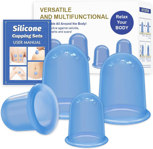 ELERA Professional Cupping Therapy Set, 4PC Reusable Ventouse Cups for Muscle Relief, Portable Silicone Cups for Cupping Massage at Home Use (Blue)-6976892099221