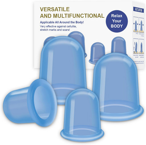 Silicone Cupping Therapy Set, 4 PCS Vacuum Air Suction Cups Cellulite Massage Kit for Body Face Health Beauty Home Care, Relief Muscle Tension Pain - Blue-6976892099849
