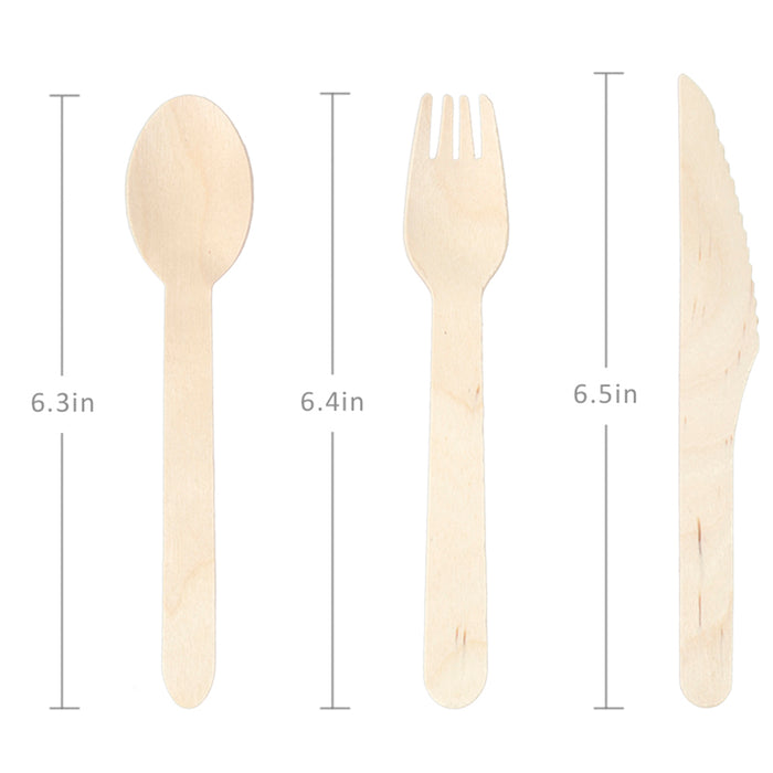 200 Pcs Disposable Wooden Cutlery Set (100 Forks, 50 Spoons, 50 Knives) - Premium Birch Wood Silverware, Biodegradable & Compostable Tableware for Parties, Weddings, Camping, and Everyday Dining