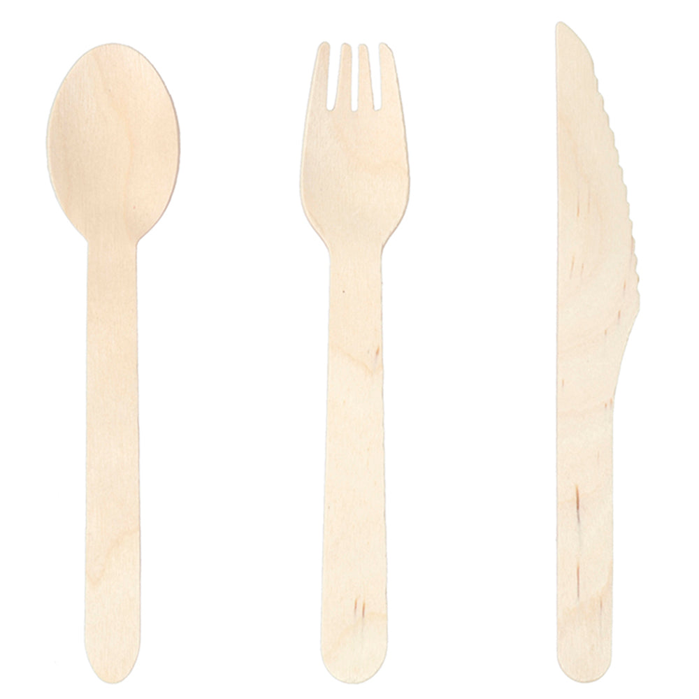 200 Pcs Disposable Wooden Cutlery Set (100 Forks, 50 Spoons, 50 Knives) - Premium Birch Wood Silverware, Biodegradable & Compostable Tableware for Parties, Weddings, Camping, and Everyday Dining