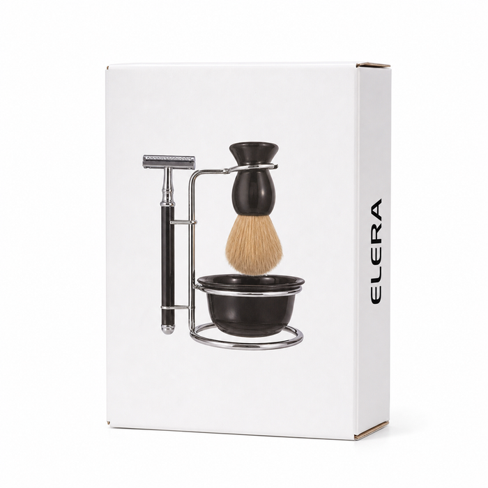 4-Piece Wet Shaving Kit for Men – Safety Razor with 5 Replacement Blades, Shaving Brush, Plastic Lathering Bowl & Razor Stand – Complete Beard Grooming Set - 剃须刷-Shaving brushes (4)_ai_1200_white.png