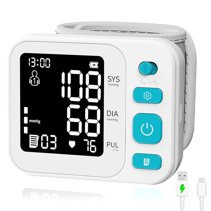 Rechargeable Wrist Blood Pressure Monitor, ELERA Home Use Digital Automatic Blood Pressure Machine for Wrist Measuring BP & Heart Rate with 4 Color Large Display, 2*99 Memory, Carrying Case.