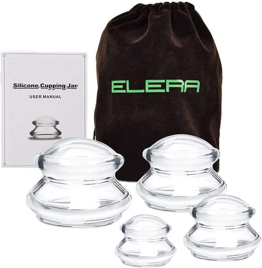 ELERA Silicone Cupping Therapy Sets, Chinese Suction Cups Sets for Cellulite Reduction and Body Massage (4 Cups)