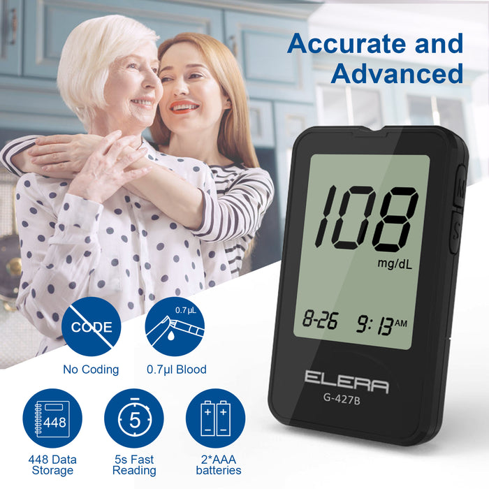 ELERA Blood Glucose Monitor Kit,High Accuracy Code Free Blood Sugar Test Kit with 25 Strips,25 30G Lancets and 1 Large Screen Blood Glucose Meter,Diabetes Testing Kit with Storage Bag for Travel/Home