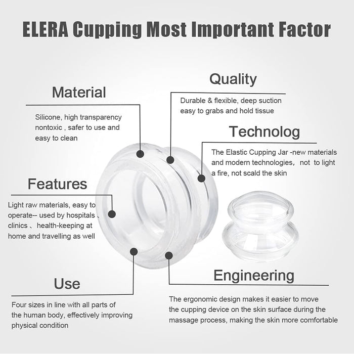 ELERA Silicone Cupping Therapy Sets, Chinese Suction Cups Sets for Cellulite Reduction and Body Massage (4 Cups 4 Sizes)-6976892099993