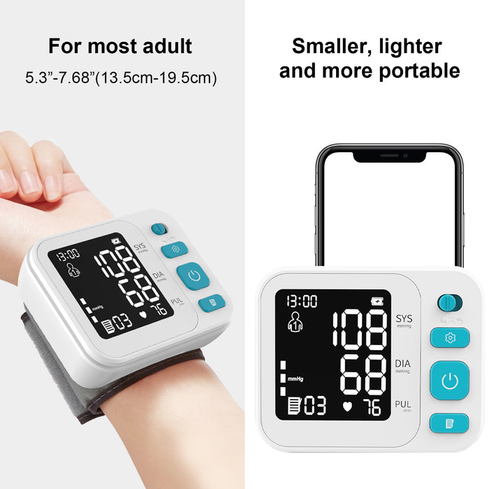 Rechargeable Wrist Blood Pressure Monitor, ELERA Home Use Digital Automatic Blood Pressure Machine for Wrist Measuring BP & Heart Rate with 4 Color Large Display, 2*99 Memory, Carrying Case.
