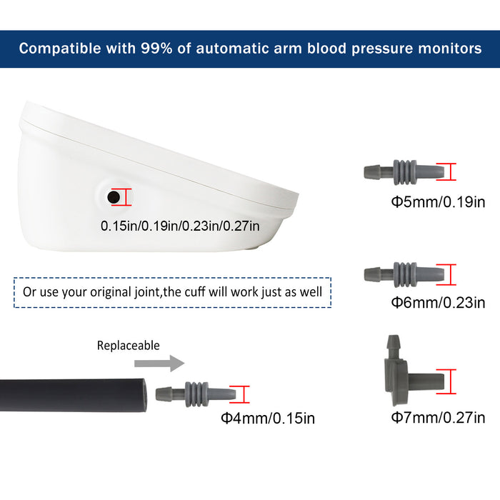 5.9-9.5 Small Blood Pressure Cuff Arm - BP Replacement Cuff for  Individuals with Thin Tiny Upper Arms, 6 Size Connectors Compatible with  Omron and